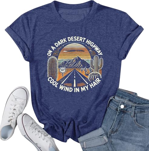 Road Trip Graphic Tees for Women Desert Cactus Highway Vintage Tees