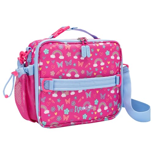 Bentgo Kids Lunch Bag - Double-Insulated, Reusable Lunch Bag for Kids 3+ with Adjustable Strap; Holds Lunch Box/Water Bottle/Snacks; Easy-Clean, Water-Resistant & Pockets (Rainbows & Butterflies)