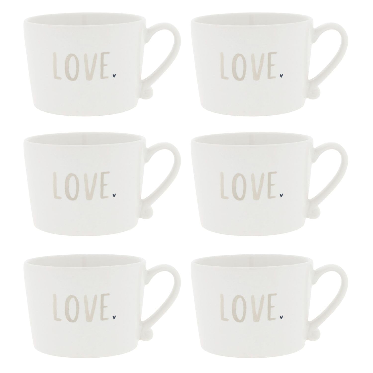 Bastion Collections Set di 6 tazze Love bianco beige per ceramica da 270 ml