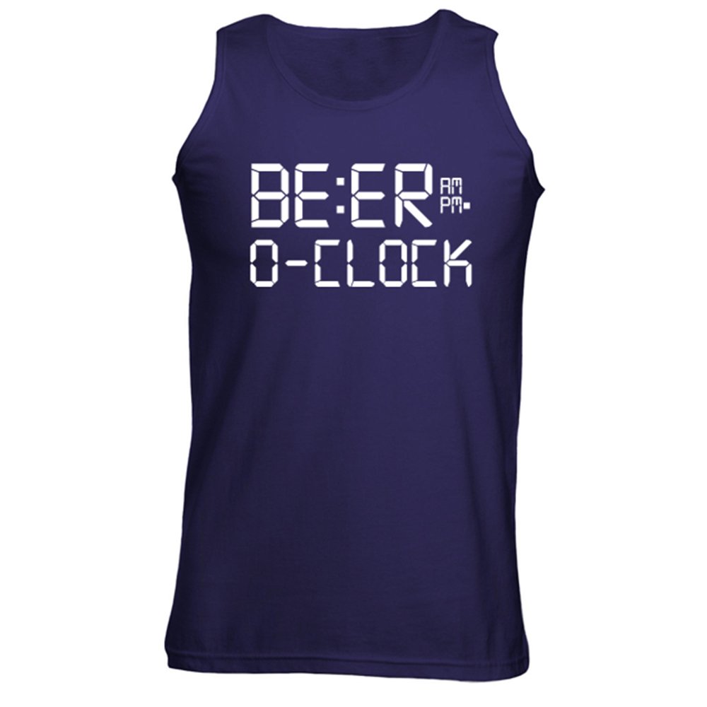 Mens Beer O'Clock Drinking Novelty Funny Slogan Vest Tank Top Navy Blue (XXL)