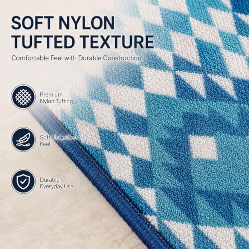 Image of Matz&More Pattern Aztec Diamonds Floor Mat | 40x60 CM | Blue | Nylon Tufted Gel Baking Anti-Slip | Doormat for Home Entrance, Kitchen & Bedroom