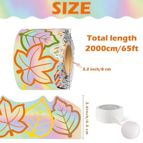 Image of BeYumi Fall Leaves Border Trim - 65ft Fall Maple Leaves Holographic Straight Rolled Border Trim Iridescent Autumn Thanksgiving Harvest Themed Bulletin Board Classroom Office Chalkboard Party Decor