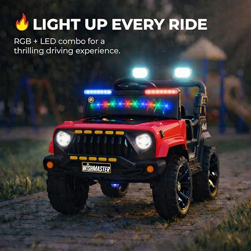 Image of Wishmaster 4x4 Kids Electric Ride On Car, 2-6 Years| Battery EV Kids Cars | Remote Control, Battery Operated, RGB LED Lights, Bluetooth Music, 1-Year Warranty On Motors & Motherboard