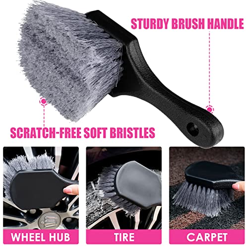 Viewsun 19Pcs Car Cleaning Kit, Pink Car Detailing Kit Interior And Exterior For Women - Cleaning Gel, Razor Blade Scraper, Tire Brush, Car Wash Mitt, Squeegee, Microfiber Wax Applicator #TOP3