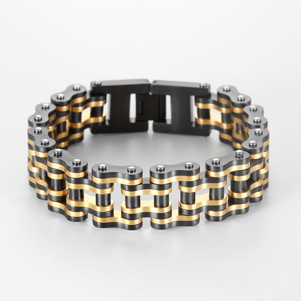 heavy-duty and sturdy men's motorcycle chain, bicycle chain, stainless steel men's bracelet, vacuum plated 14K gold electroplated black in the furnace