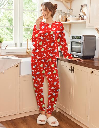 Ekouaer Womens Pajamas Sets Long Sleeve Soft Sleepwear 2 Piece Velvet Pjs Lounge Sets with Pockets