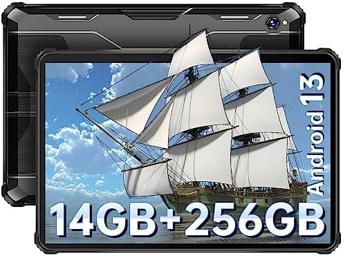 OUKITEL RT5 Tablet 10.1 Inch,14GB(8+6)+256GB Rugged Tablet Android 13 10000mAh Battery, 33W Fast Charge, Dual 4G SIM+5G WiFi Tablet, 1920x1200 FHD Display, 16MP Dual Camera, GPS/OTG/BT5.0, Black