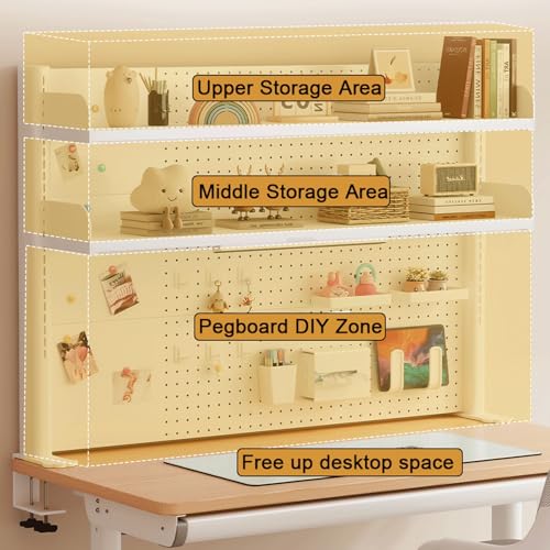 Generisch Lochwand-Organizer-Paneele. Klemmbares Tischregal mit Lochwand – 3-stöckiges Schreibtischregal für Homeoffice, Gaming und Studentenwohnheim – 100 cm (39,4 Zoll) weißes Aufbewahrungsregal.