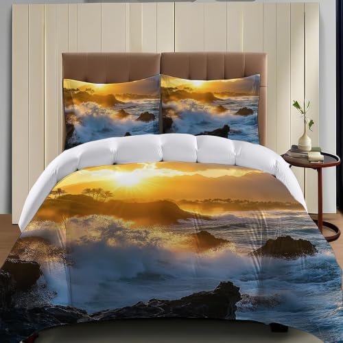 Housse de couette 220 x 240 cm parure de lit vagues océaniques pour chambre ado