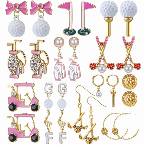 Quelay 12 Pairs Golf Earrings for Women Golf Accessories Jewelry Studs Birthday Gifts for Golfer Golfing Lovers