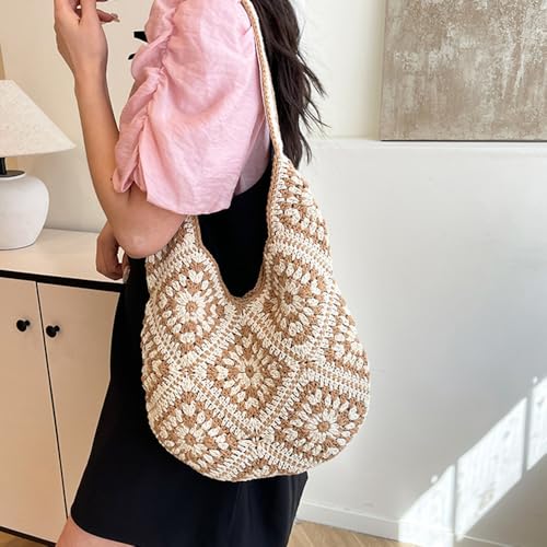 Image of Rejolly Straw Hobo Bag for Women Tote Bag Summer Vacation Beach Handbags Boho Bohemian Style Shoulder Purse