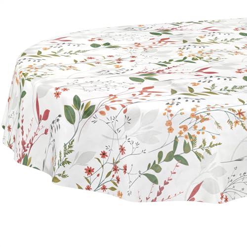 Mantel de Hule Lavable, fácil de Limpiar, Impermeable, Efecto Loto, para jardín, Natural, Ovalado, 180 x 140 cm, Borde de Corte