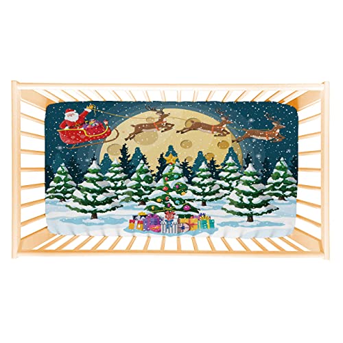 ANGELJUAN Fitted Crib Sheet - Christmas Background, Microfiber Silky Soft Toddler Mattress Cover, 28