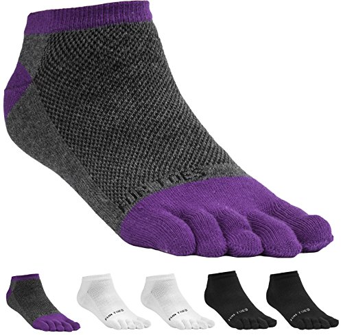Image of FUN TOES Women's Cotton Toe Socks-Barefoot Running- Breathable- 6 Pairs Pack-Size 9-11 Lightweight