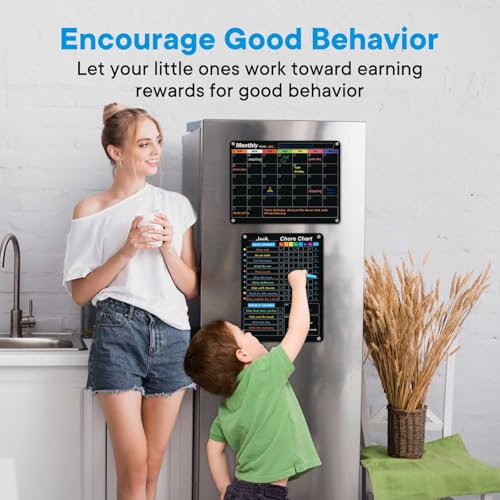 Image of Black Magnetic Acrylic Dry Erase Calendar for Fridge, Monthly & Weekly /Chore Chart Planning Board Set for Kids /Adults /Teens, Includes 7 Colorful Markers, 16 inchx12 inch
