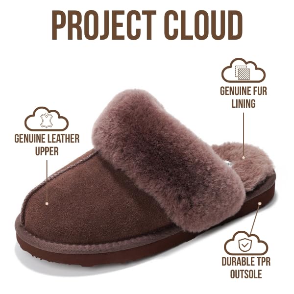 Project Cloud Genuine Leather Slippers for Women Footwear with Genuine Fur Lining Womens Clogs & Mule - Non-Slip Indoor/Outdoor Scuff Womens Slippers with Memory Foam Insole (Henka)