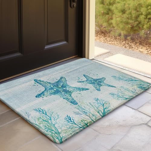 Bnwepo Coastal Outdoor Mats for Front Door, Coastal Door Mat Indoor Entrance, Starfish Coastal Beach House Outdoor Mat, 17x30 Inch - Image 4