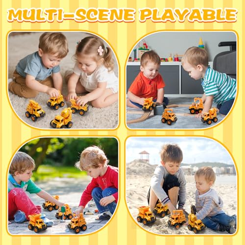 Baufahrzeug Spielzeug ab 1 2 Jahre Jungen & Mädchen – 4 STK. Push-and-Go Auto Set mit Bagger, LKW Kipper, Kran & Betonmischer – Robustes Motorikspielzeug & Geschenk für Kinder 1 2, 3, 4, 5 Jahre