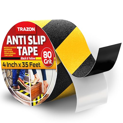 Image of Grip Tape - Heavy Duty Anti Slip Tape for Stairs Outdoor /Indoor Waterproof 4Inch x 35Ft Safety Non Skid Roll for Stair Steps Ramp Traction Tread Staircases Grips Non Slip Strips Walk Black and Yellow