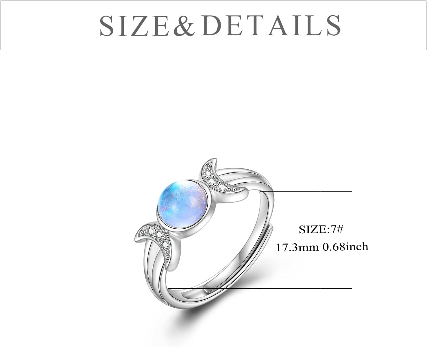 POPLYKE Triple Moon Bands Ring Wicca Jewelry for Women 925 Sterling Silver Pagan Gifts