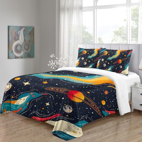 Linge de lit galaxie 3D haut de gamme Super King en microefficiente douce 3 pièces