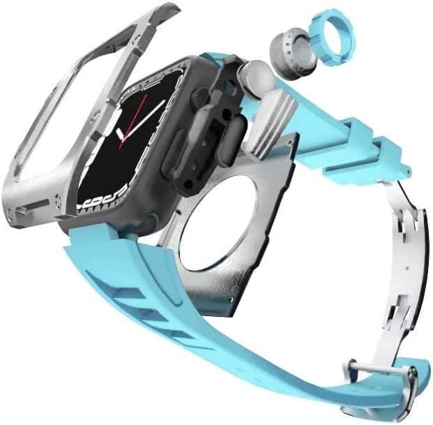 Bracelet montre rechange aluminium avec boîtier antichoc agate pour Apple Watch 44 45 mm
