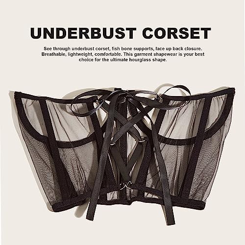 HOTWILL Underbust Corset Belts for Women Lace Up Tie Back Bustier Sheer Mesh Cincher Waist Belt2