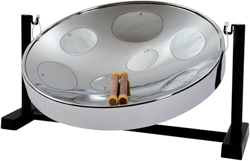 Panyard JJ Jumbie Jam - Kit listo para tocar con sartén de alta calidad hecha de acero, cromado, en sol mayor y con soporte para la mesa, auténtico,