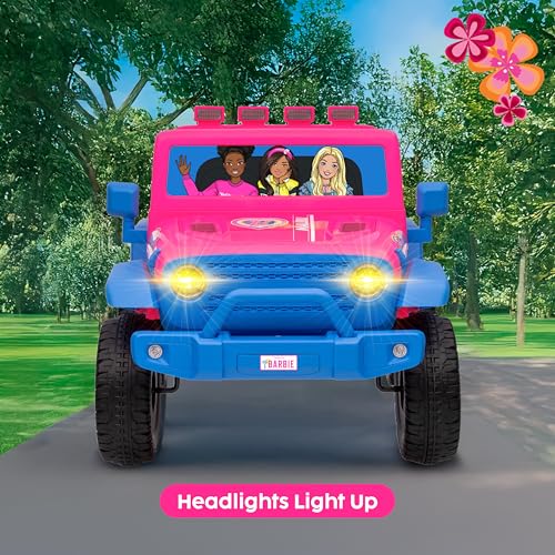 Image of Barbie - 12V Kids Ride-On Jeep with Rechargeable Battery and LED Headlights | Barbie - 12V Kids Ride-On Jeep with Rechargeable Battery and LED Headlights