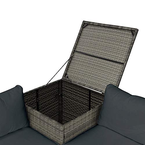 4 Pcs Patio Sofa Set Outdoor Wicker Rattan Furniture Conversation Set with Storage Cabinet and Coffee Table for Garden Backyard Pool (Grey Cushion) - Thumbnail 3