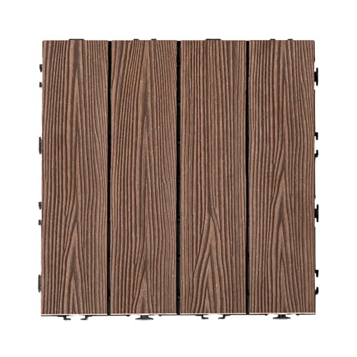 タンスのゲン ウッドパネル 人工木 9枚セット 0.8平米用 ジョイント式 ベランダタイル ジョイントパネル 30×30cm 正方形 【ストライプ】ブラウン 42310014(100598)