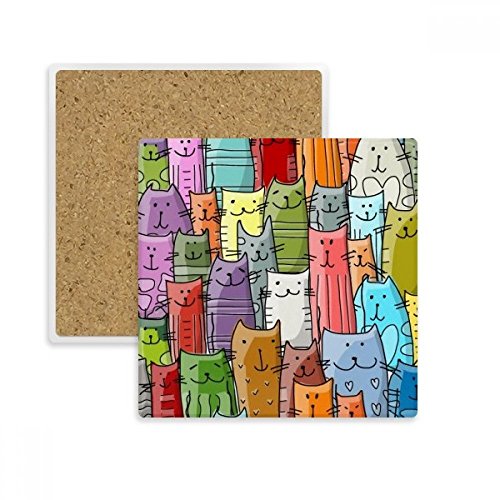 Dessous de verre chat mignon en pierre absorbante DIYthinker carré multicolor pour tasse