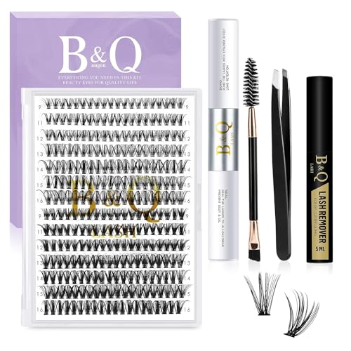 B&Q DIY Eyelash Extension Kit 280 PCS Cluster Lashes Kit C 9-16MIX Diy Lash Extensions Kit with Lash Bond and Seal Lash Remover Lash Applicators for Lash Clusters Lash Kit (Kit-30D+40D-C Curl 9-16mm)
