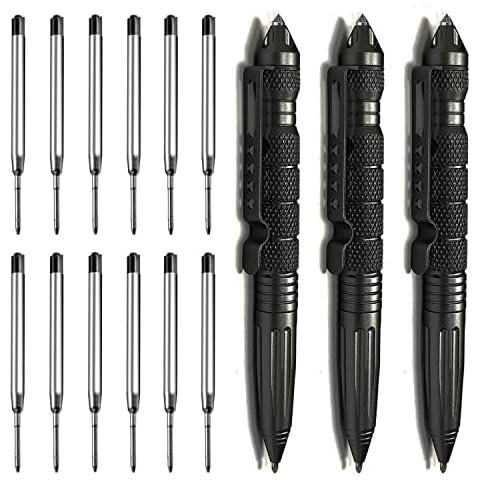 Origin-Joy 3 Pack Tungsten Steel Military Tactical Pen Set, Multifunctional EDC Self Defense Pen With 12 Ballpoint Refills Cover