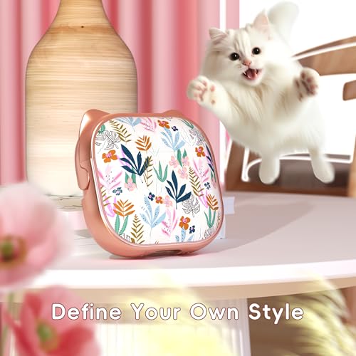 Image of for AirPods 4 Case with Cleaning Kit, Cute Cat Ear Print Design & Cute Buckle, Inverted Phone Holder Design, Top Safe Lock Buckle Design, for Girls AirPods 4 case 2024, Rose Gold Leaves