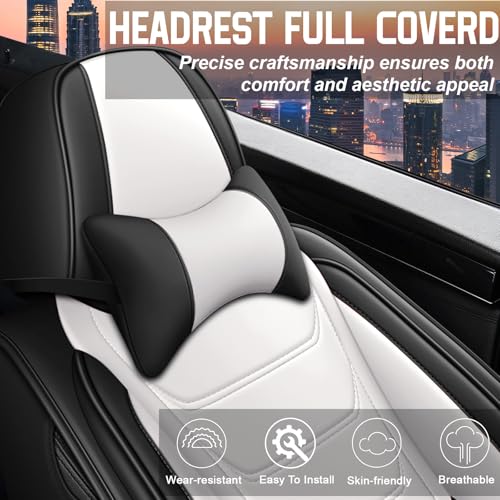Image of Car Seat Covers Fit for Chevrolet Tahoe 1995-2025, Leather Automotive Seat Covers for Trucks, Heavy-Duty Wear Resistant Seat Protectors, Easy to Install, 5 Seats with Pillows, Black White
