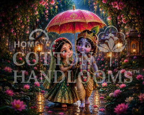 Image of Radha Krishna Digital Print Eyelet Curtain| 9Ft 1pc| Home Temple Decor