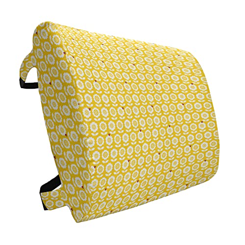 ABAKUHAUS Floral Cojín Lumbar, patrón escandinavo, cojín de Respaldo Suave para sillas de Oficina con Correas Ajustables, 36 x 34 cm, bermellón Amarillo