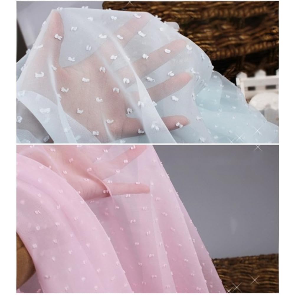 Wambere 500cm x 150cm Tüllstoff Chiffonstoff mit kleinen Pompons,Tüll Dekostoff Kleiderstoff Meterware Tülldekoration Bekleidungsstoff für Nähen DIY Handwerk Hochzeit Kleidungsdekoration,Altrosa