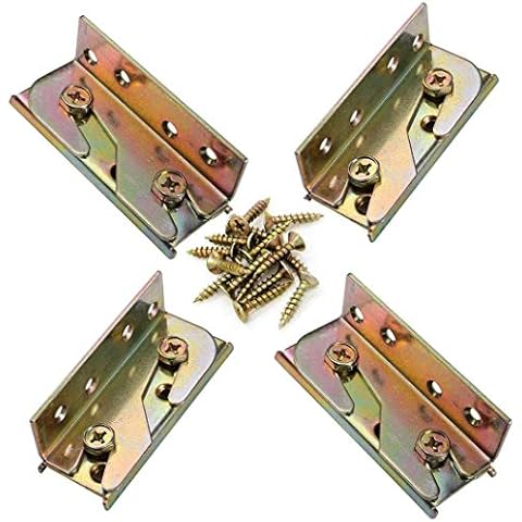 Socell 4 Sets Bed Rail Brackets Heavy Duty No-Mortise Bed Rail Fittings Wooden Bed Frame Connectors with Screws for Headboards Footboards Hold Cover