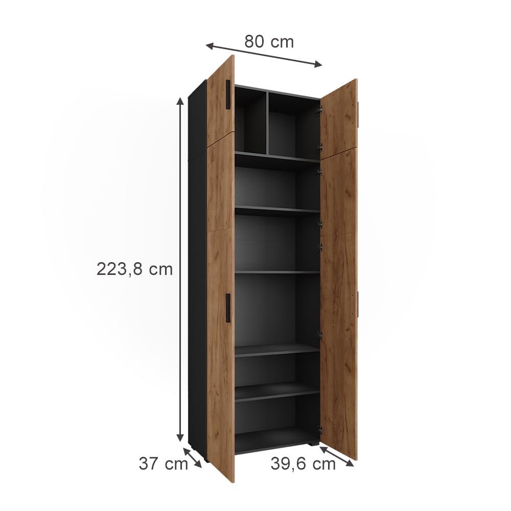 Vicco Étagère à dossiers Frank, Anthracite/chêne doré, 80x223.8cm avec Fixation d'armoire, pour Un Rangement Clair des dossiers et classeurs