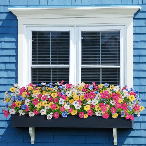 Image of Bassion 16 Bundles Artificial Flowers for Outdoors Fake Flowers, Colorful