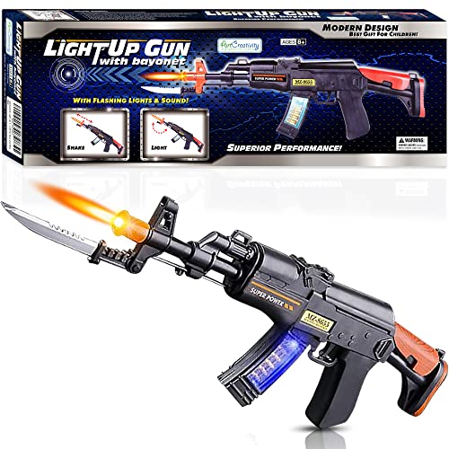 ArtCreativity Light Up Toy Machine Gun with Folding Bayonet - Cool LED, Sound and Vibration Effect -...