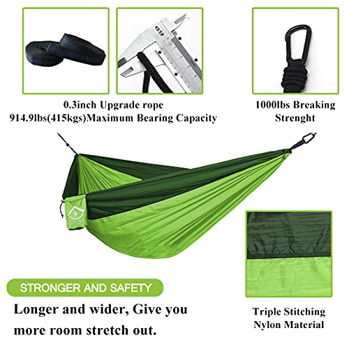 Camping Hammock Double with 2 Tree Straps Made of Portable Lightweight Nylon Parachute for Backpacking, Travel, Beach, Yard and Outdoor Survival (Green) - Image 5