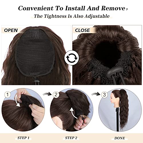 Rosooi 26 Inch Long Black Drawstring Ponytail Extension For Women Synthetic Long Curly Wavy Clip In Ponytail Hair Extensions For Daily Party Use (26 Inch, Dark Brown) #TOP6