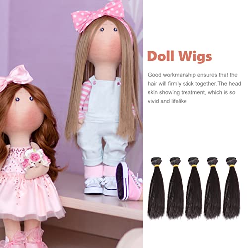 FOMIYES Straight Wig Straight Wig Doll Wigs, 5Pcs 15cm Straight Synthetic Doll Hair Wefts, Doll Accessories Fiber Wig Hair for Doll Making Hair Ponytail Hair Piece Hair Ponytail Hair Piece