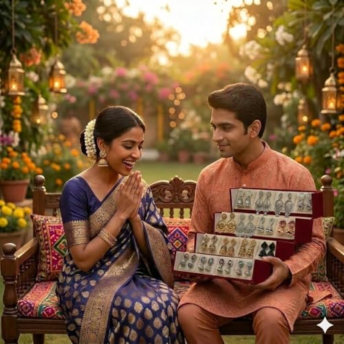 Image of Earrings Set for women, Earrings Set of 16 with Folding Jewellery Box, Traditional & Modern Earring Set for Women & Girls, Gifts for woman, Jhumka for women