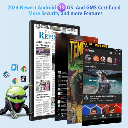 Image of 10 inch Tablet with Keyborad Octa-Core Android 13 Tablets PC with 12GB RAM 128GB ROM 1TB Expand, 8000 mAh Battery, 1280 x 800 IPS Display, 5G WiFi, GPS, Dual Camera,Case Mouse, Split Screen (Black)