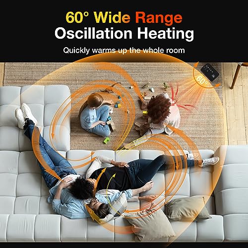 Altronia Electric Space Heater with Fan - 1500W Heaters Portable Small Room Heater Low Noise, Remote Control, Smart Timer, 3Heat Settings, Realtime Temperature, 60° Oscillation, Overheat Protection - Image 6