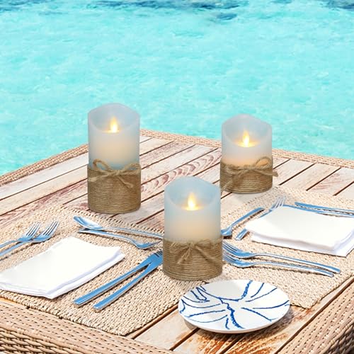Silverstro Nautical Decor Ocean Blue Flameless Candles with Remote - Home Farmhouse Easter Spring Decorations - Set of 3 (D3.11 X H4 5" 6") - Image 5